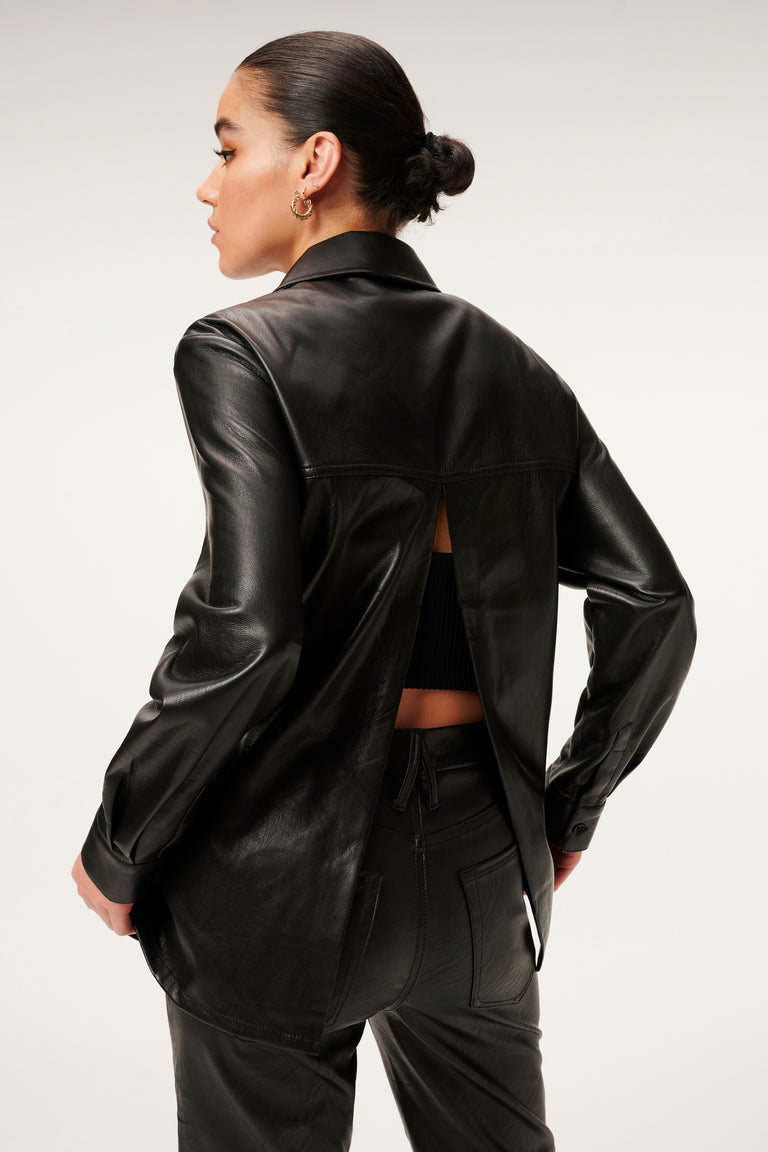 Noir Trucker Leather Shirt – Women's Black Leather Shirt Jacket