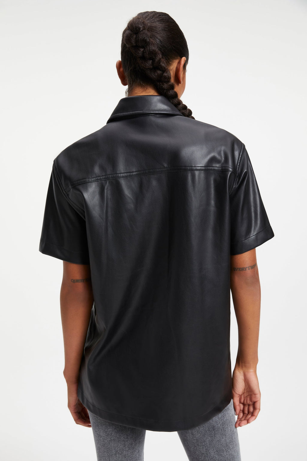 Women's Black Cropped Trucker Leather Shirt – Half Sleeve