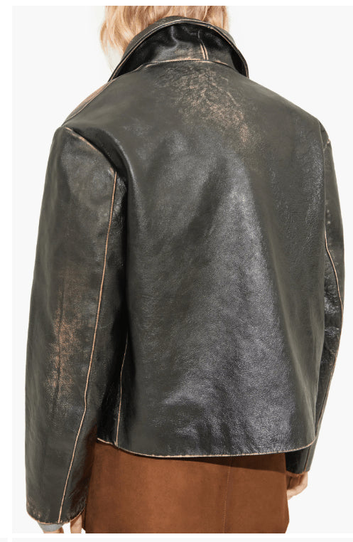Women’s Classic Black Distressed Leather Jacket