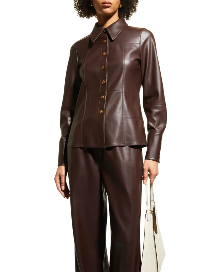 Coffee Brown Women's Classic Leather Shirt