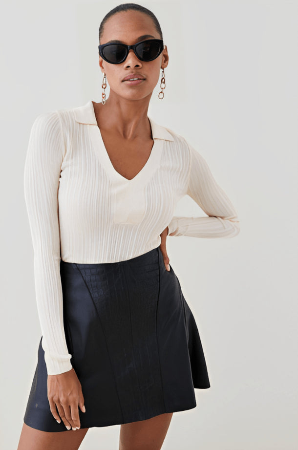 Women's Black Croc Texture Leather A-Line Mini Skirt