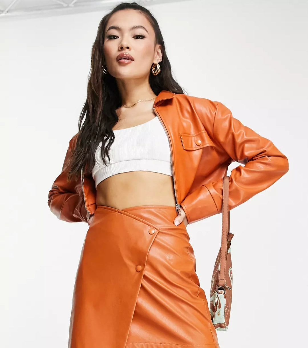 Ember Glow Cropped Leather Shirt