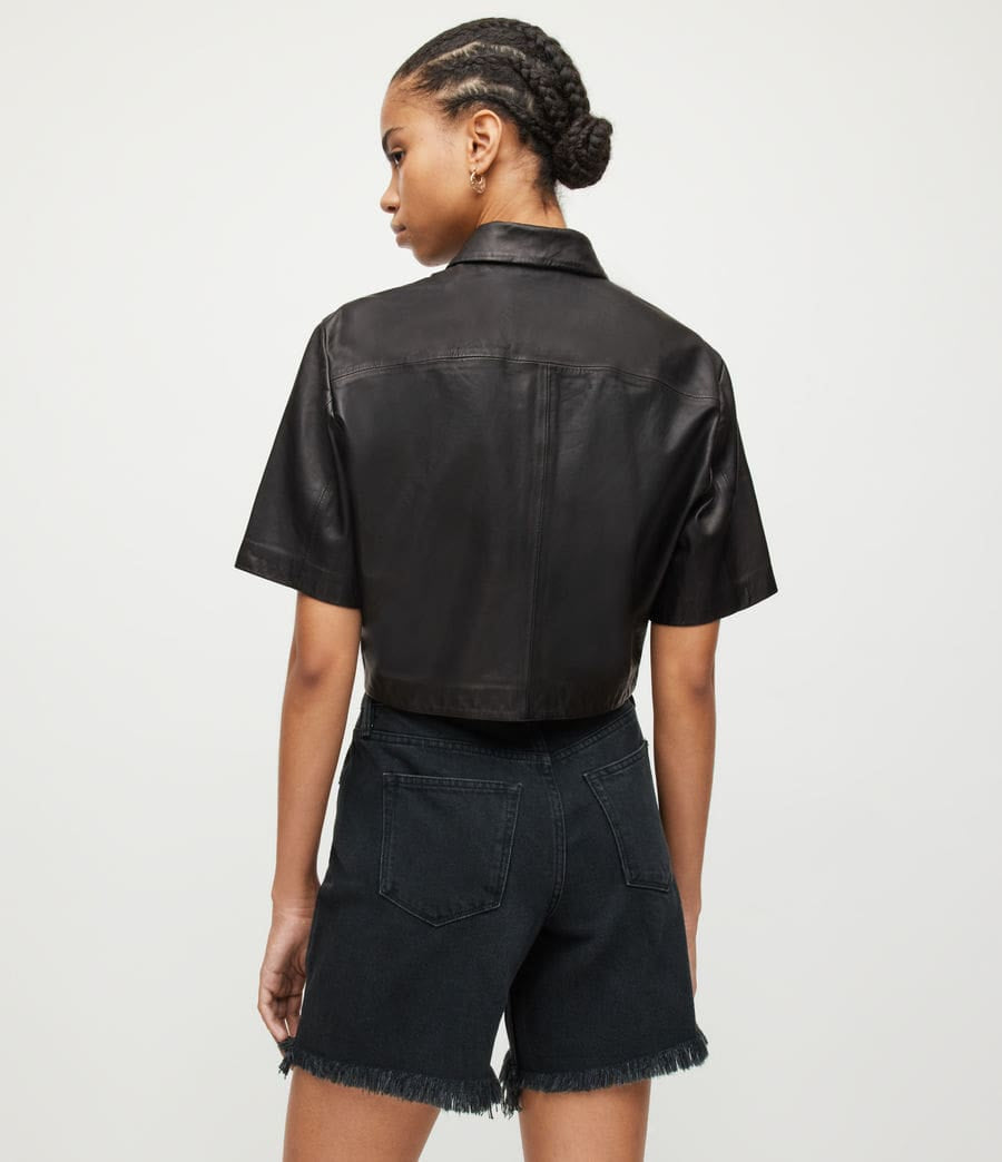 Women's Black Cropped Leather Shirt – Bold & Chic