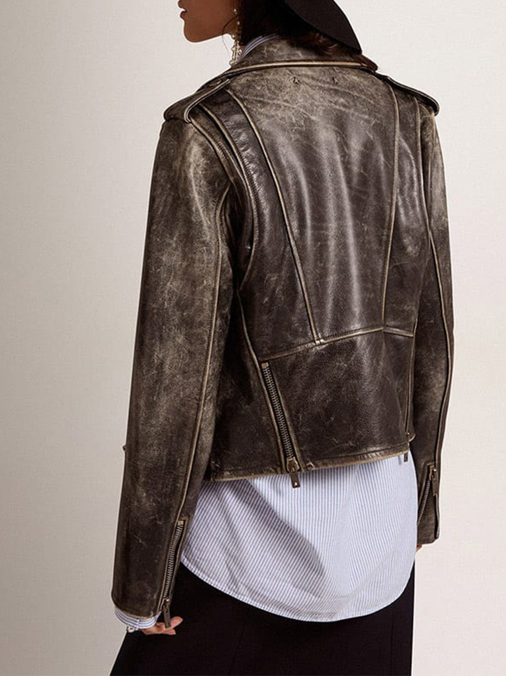 Women's Black Distressed Biker Leather Jacket – Bold & Timeless