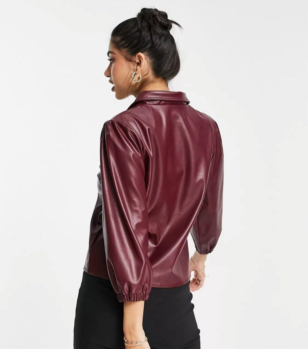 Women's Maroon Full-Sleeve Leather Shirt – Bold & Elegant