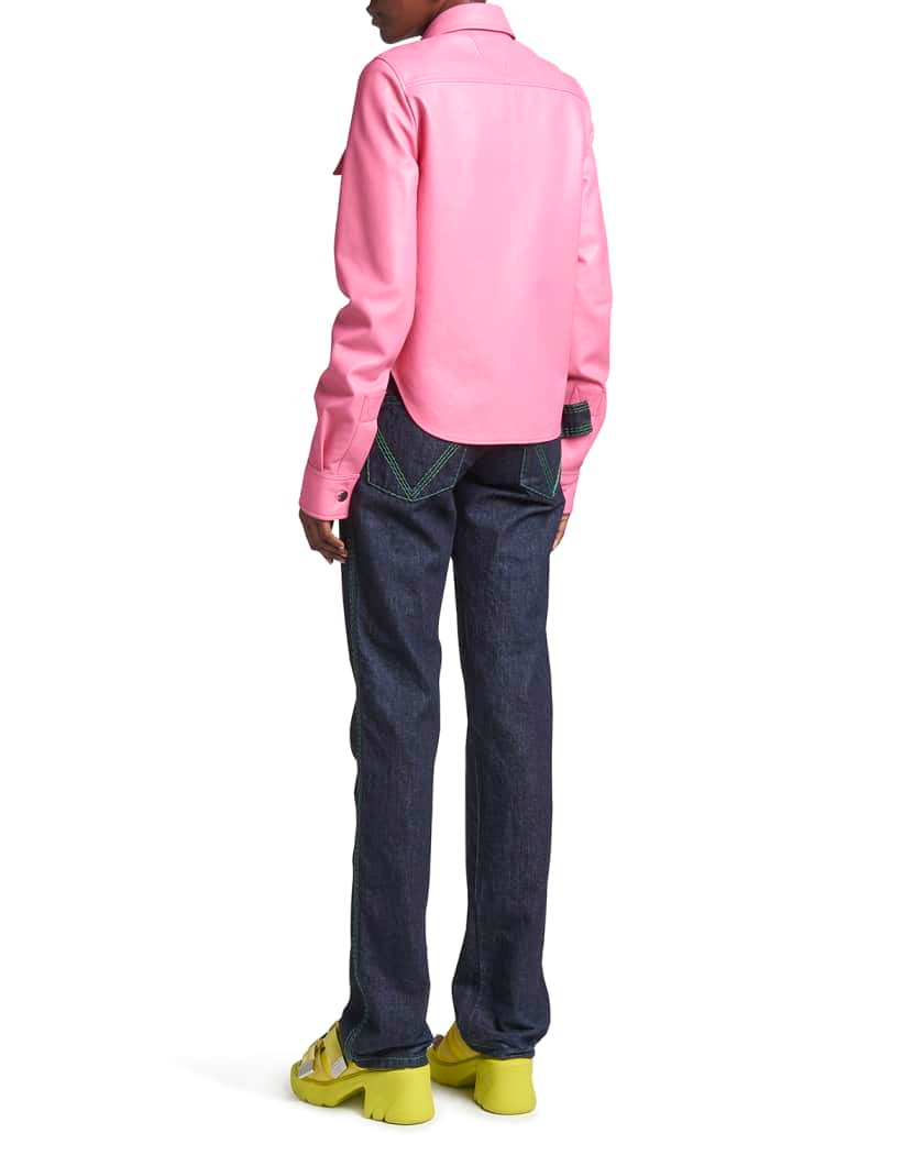 Women's Pink Full-Sleeve Leather Shirt – Chic & Trendy