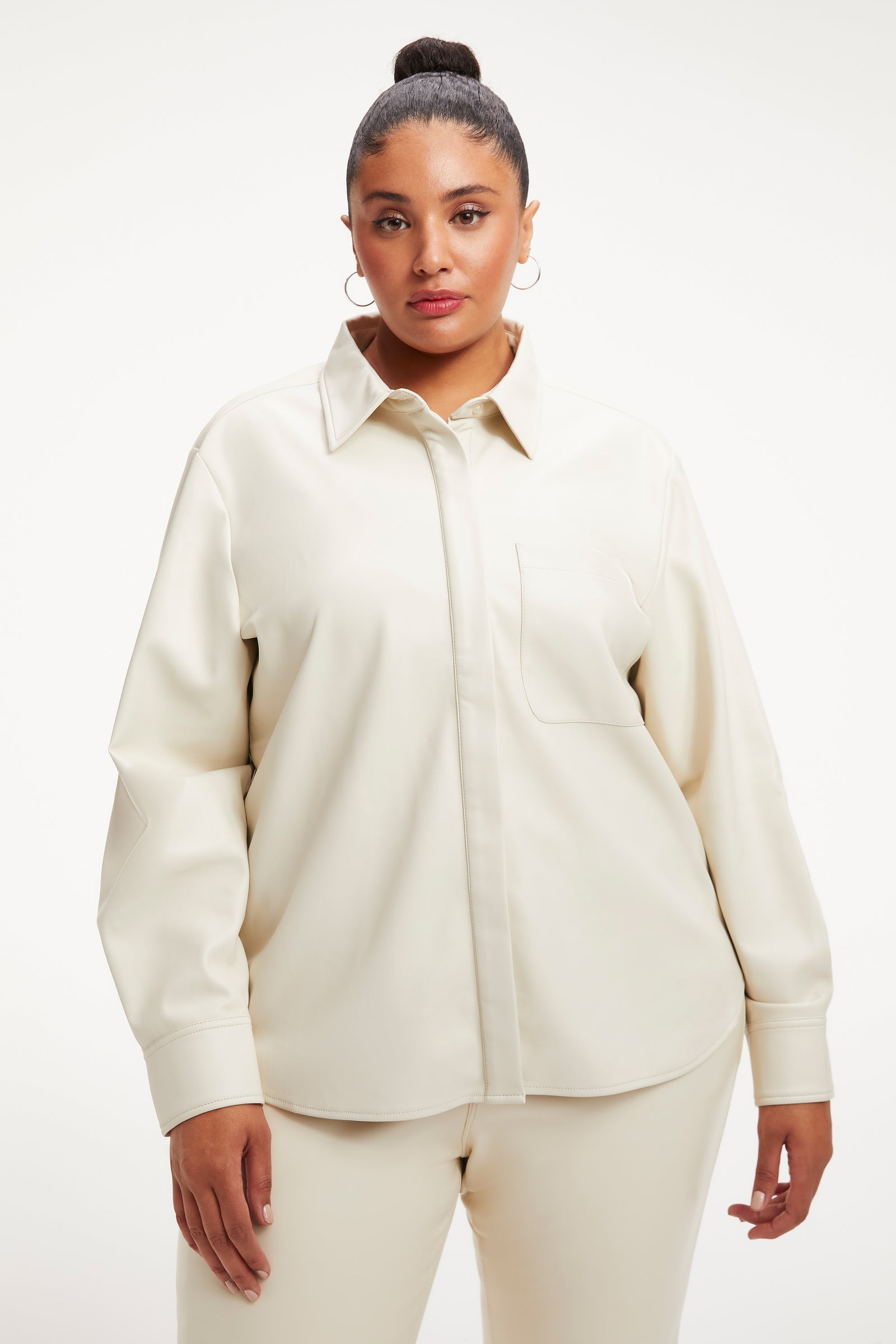 Women's White Full-Sleeve Leather Shirt – Sleek & Sophisticated