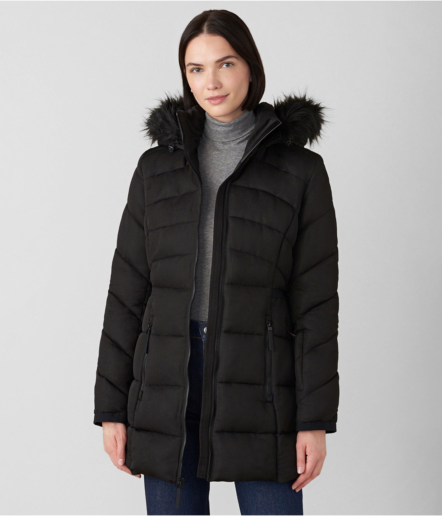 Women's Black Fur Hooded Puffer Coat – Warm, Stylish & Cozy