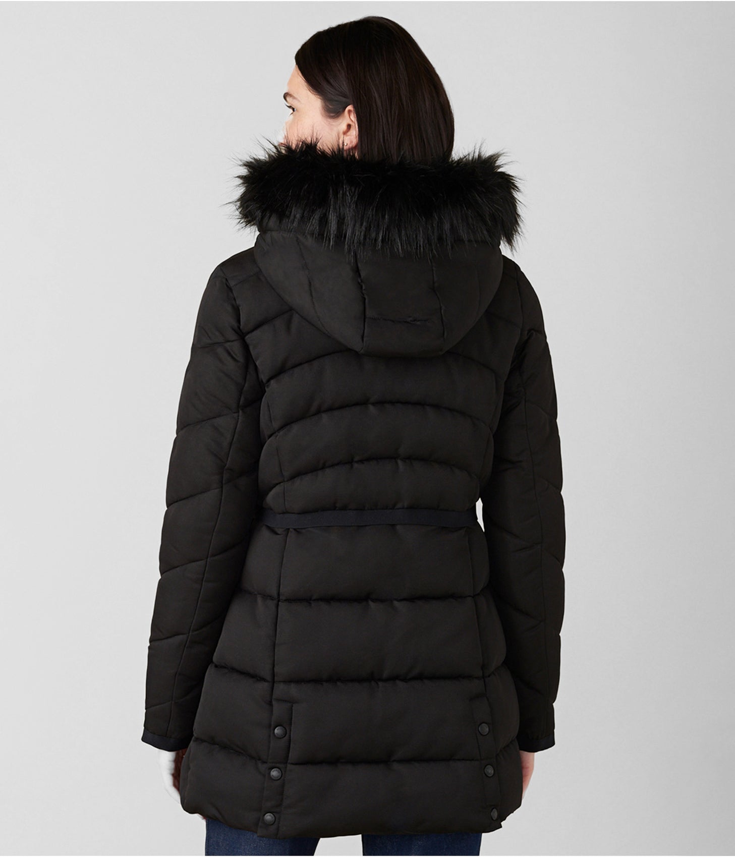 Women's Black Fur Hooded Puffer Coat – Warm, Stylish & Cozy
