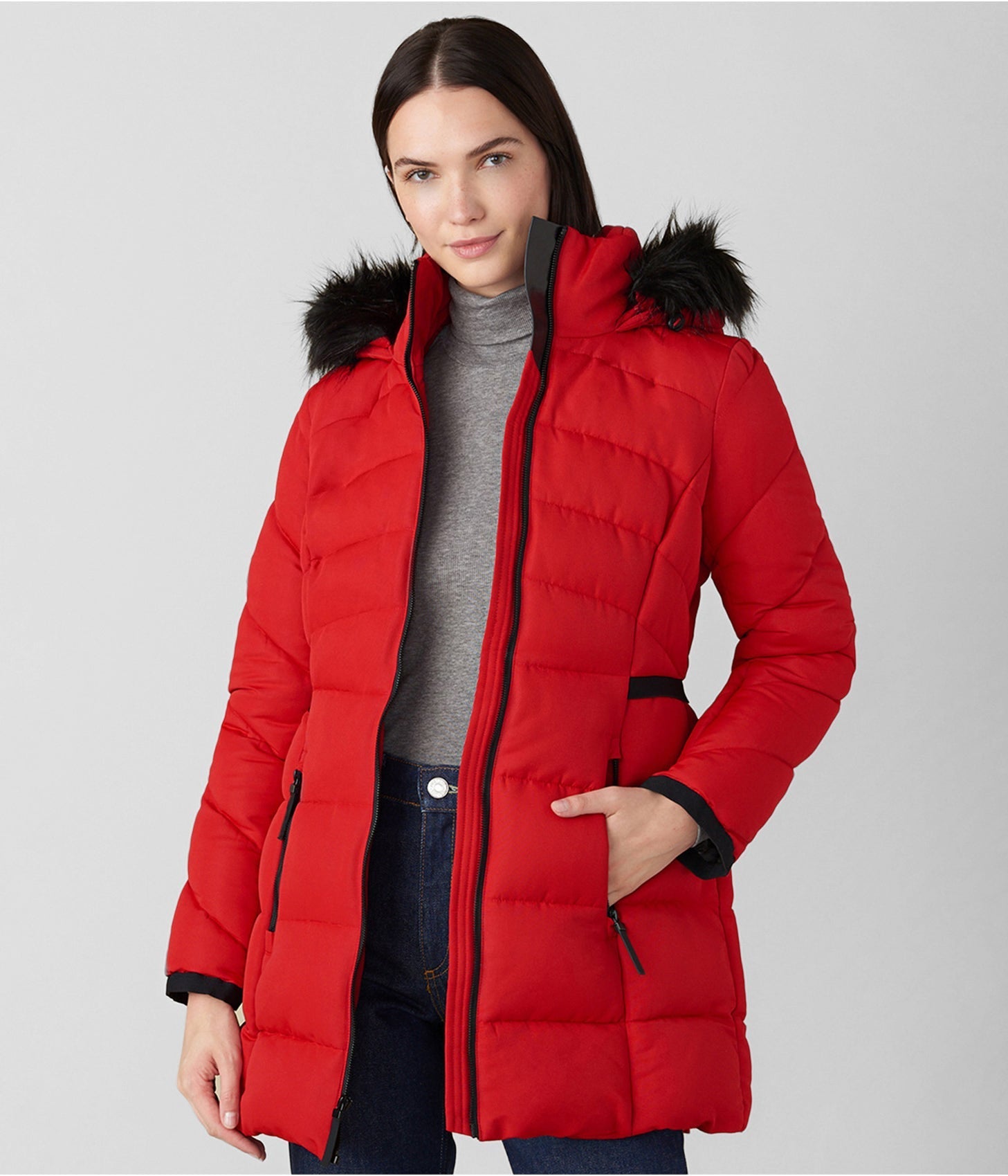 Women's Red Fur Hooded Puffer Coat – Warm, Stylish & Cozy