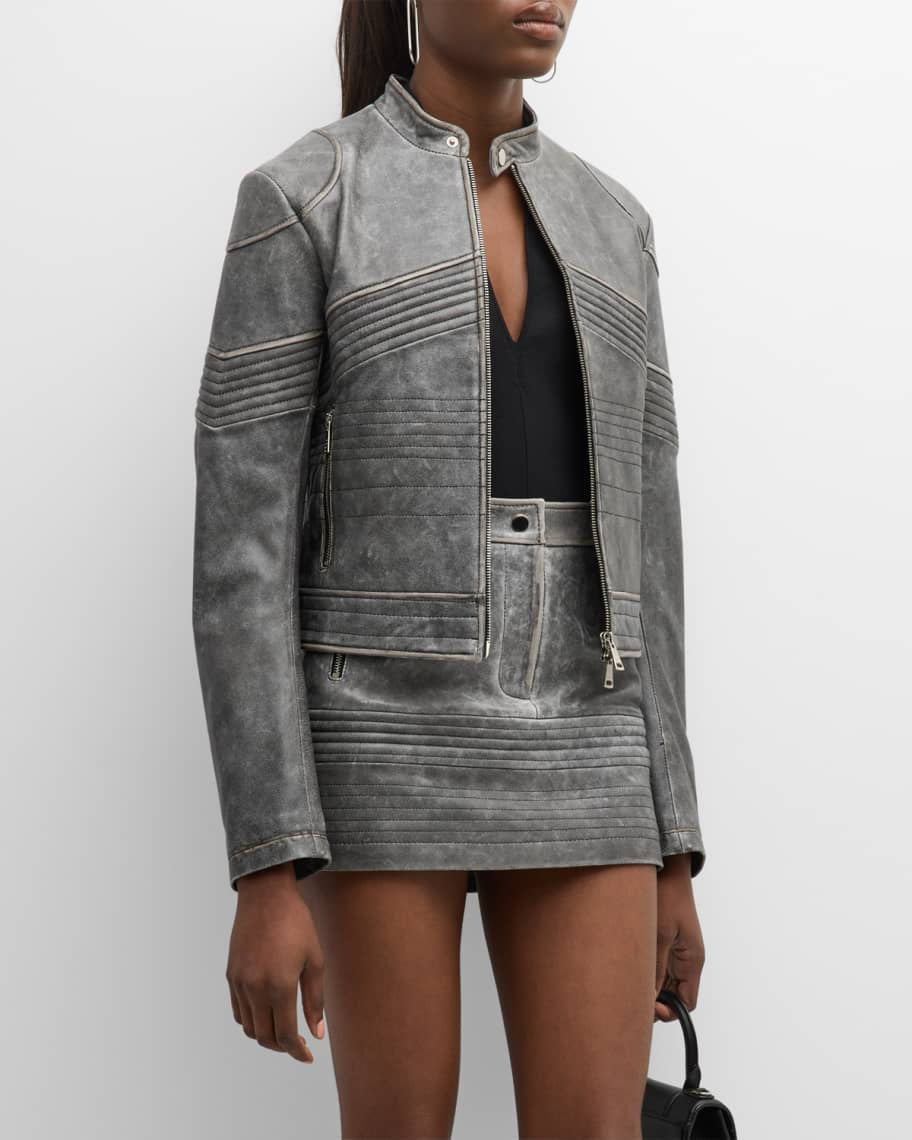 Women’s Gray Distressed Leather Jacket