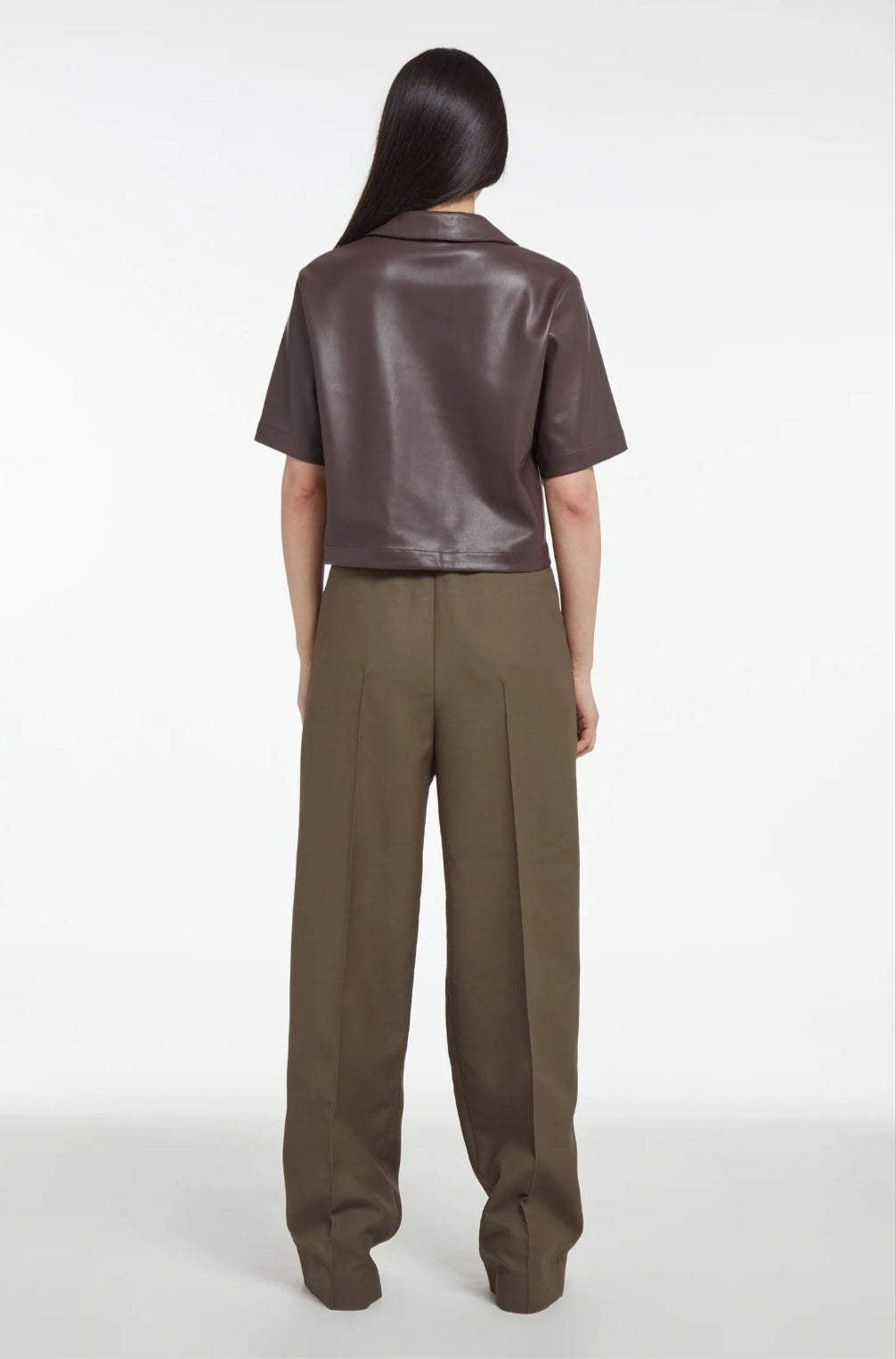 Women's Coffee Brown Cropped Leather Shirt – Half Sleeve