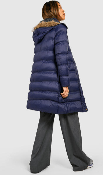 Blue Women's Hooded Parka Puffer Coat