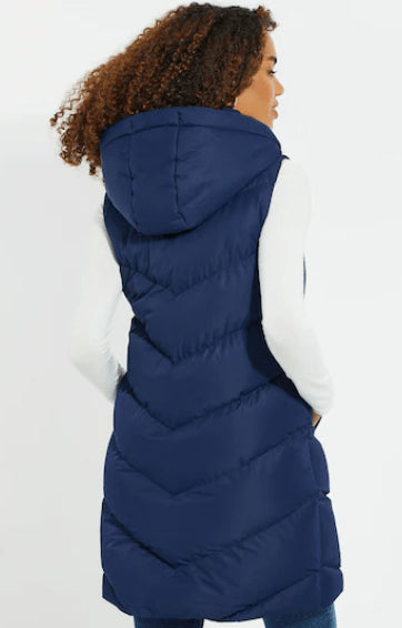 Blue Women's Hooded Sleeveless Puffer Coat