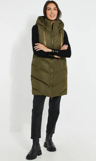 Khaki Women's Hooded Sleeveless Puffer Coat