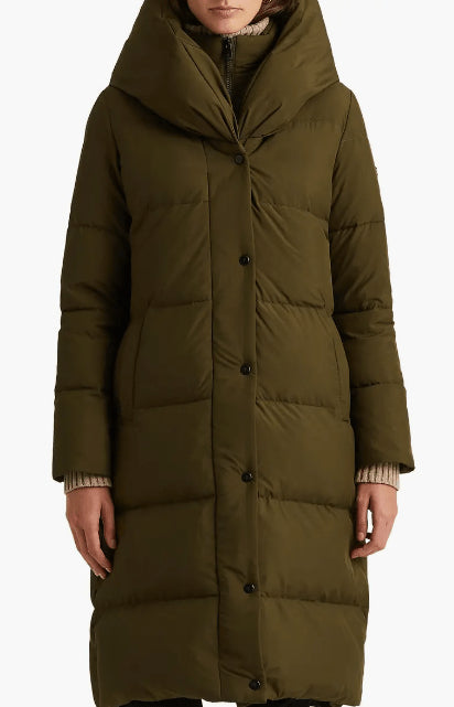 Khaki Women's Hooded Puffer Trench Coat