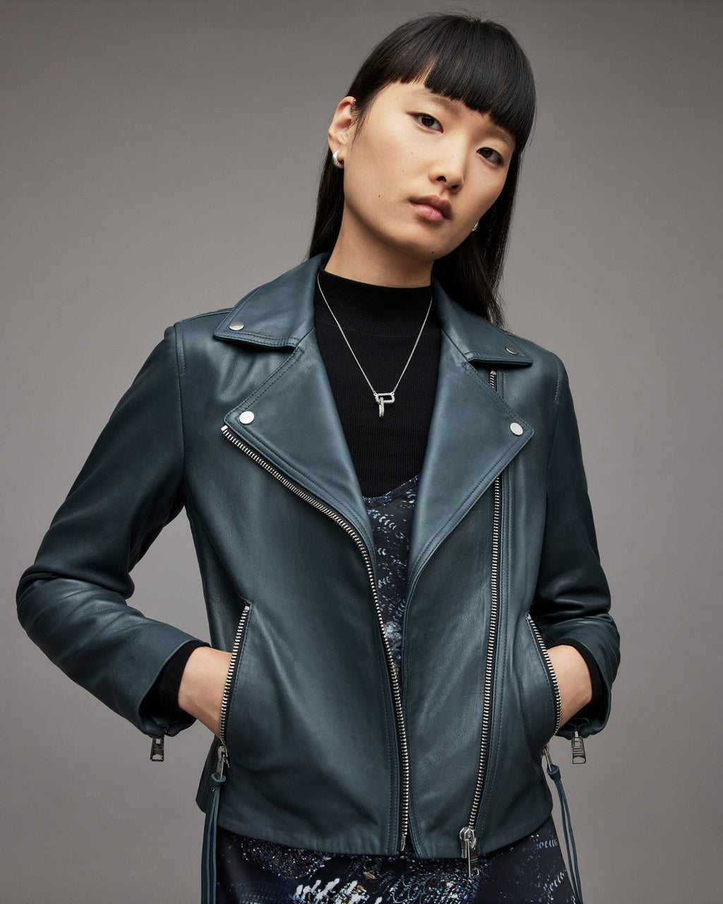 Emerald Green Women's Leather Biker Jacket