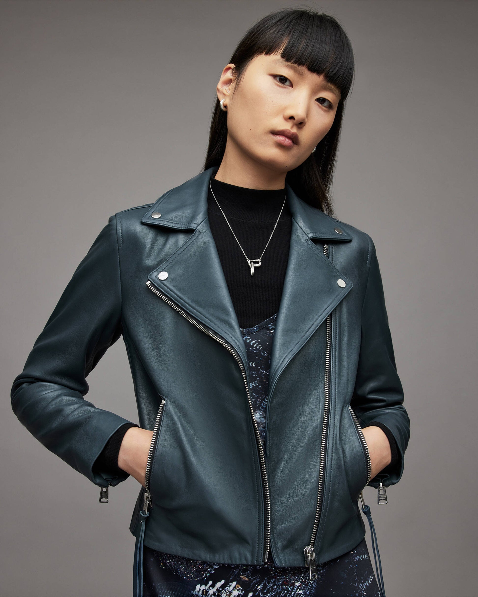 Emerald Green Women's Leather Biker Jacket