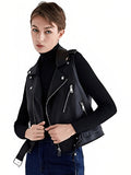 Black Leather Biker Vest for Women