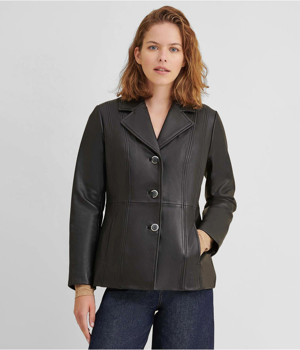 Women's Black Leather Blazer