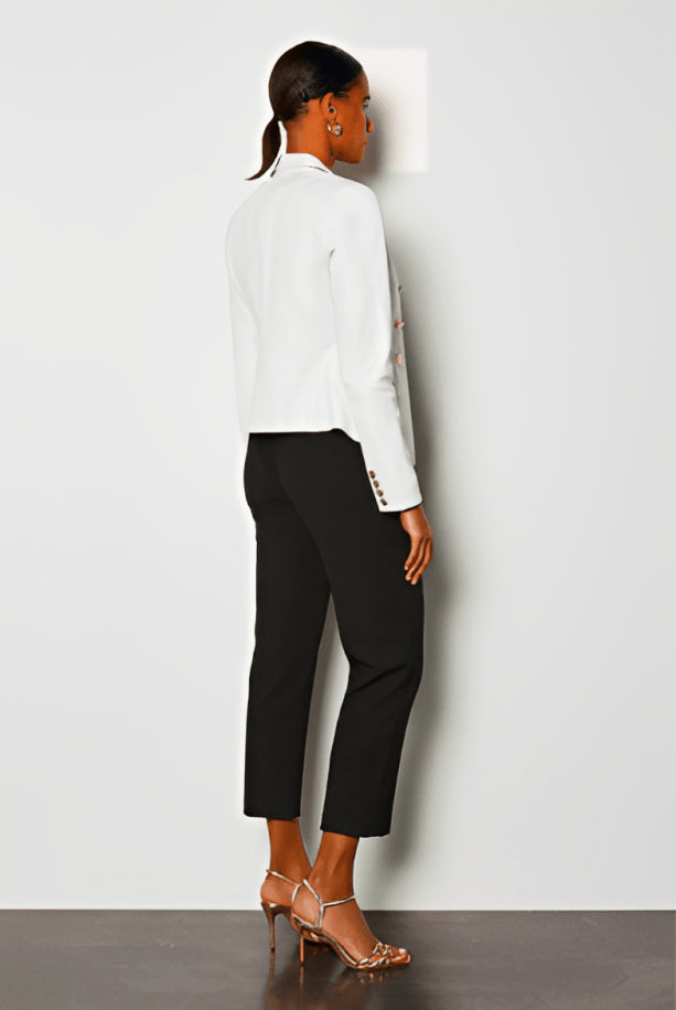 Women’s White Leather Blazer with Silver Button Detail