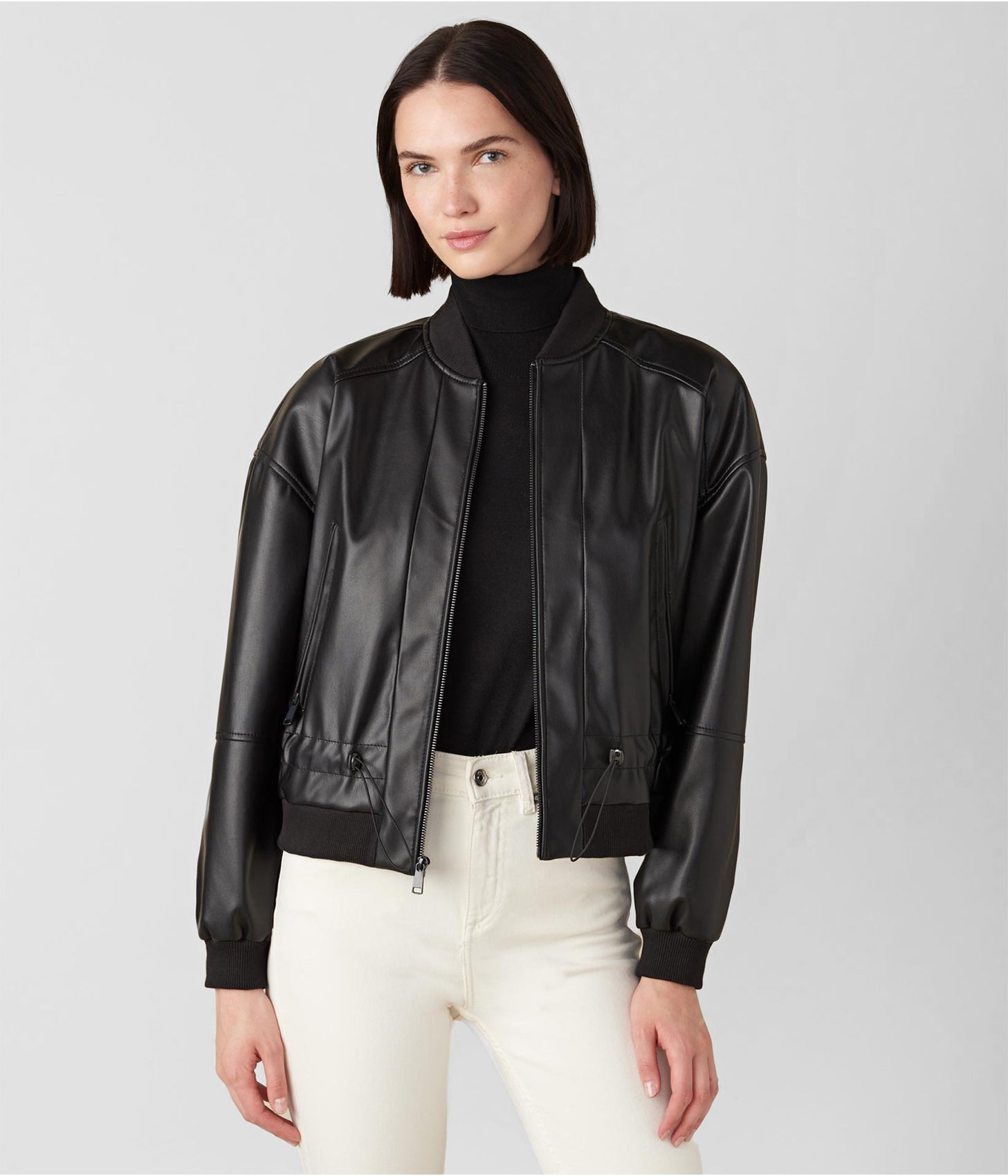 Women's Black Leather Bomber Jacket