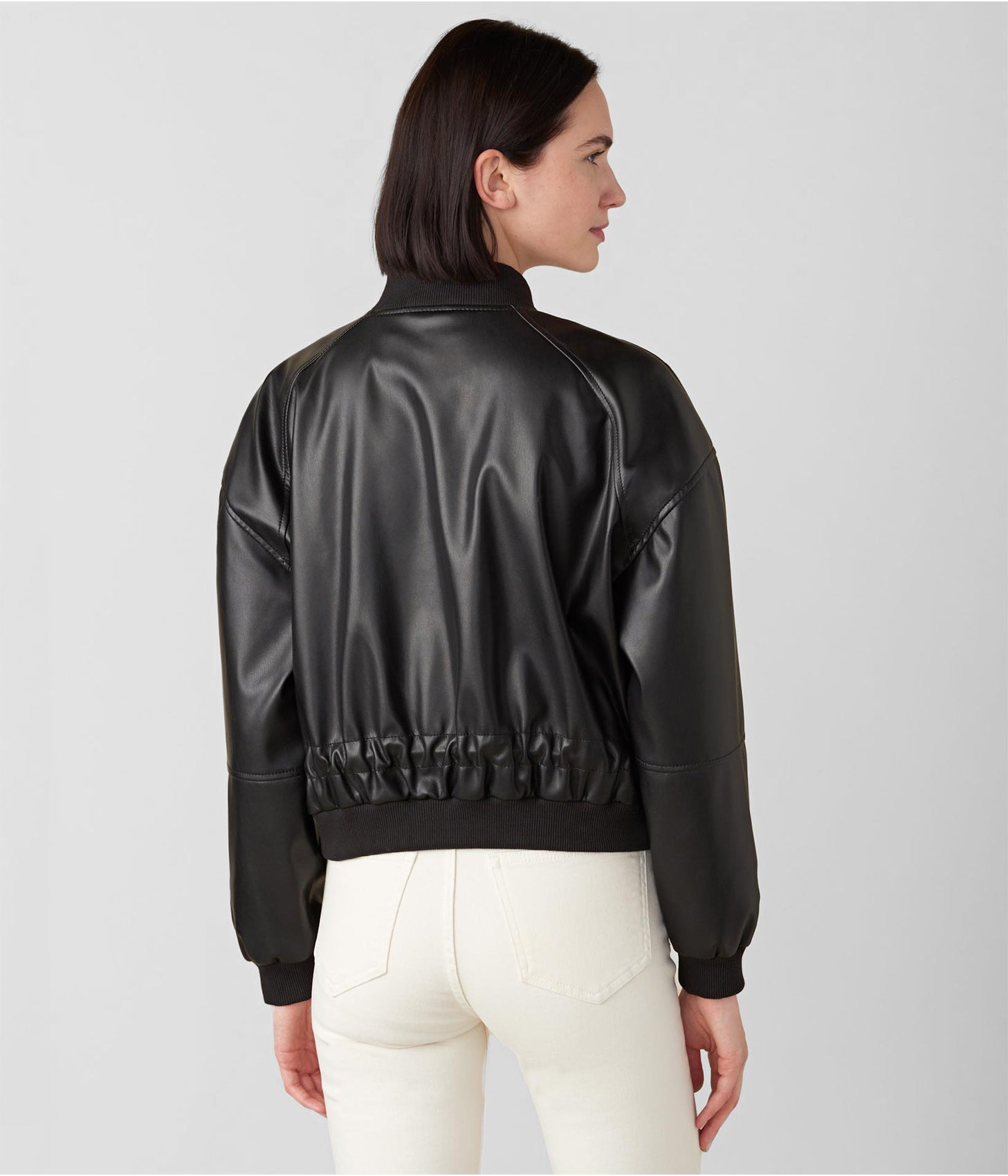 Women's Black Leather Bomber Jacket