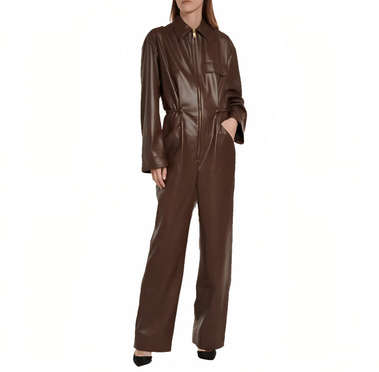 Women's Chocolate Brown Leather Jumpsuit – Sleek & Sophisticated