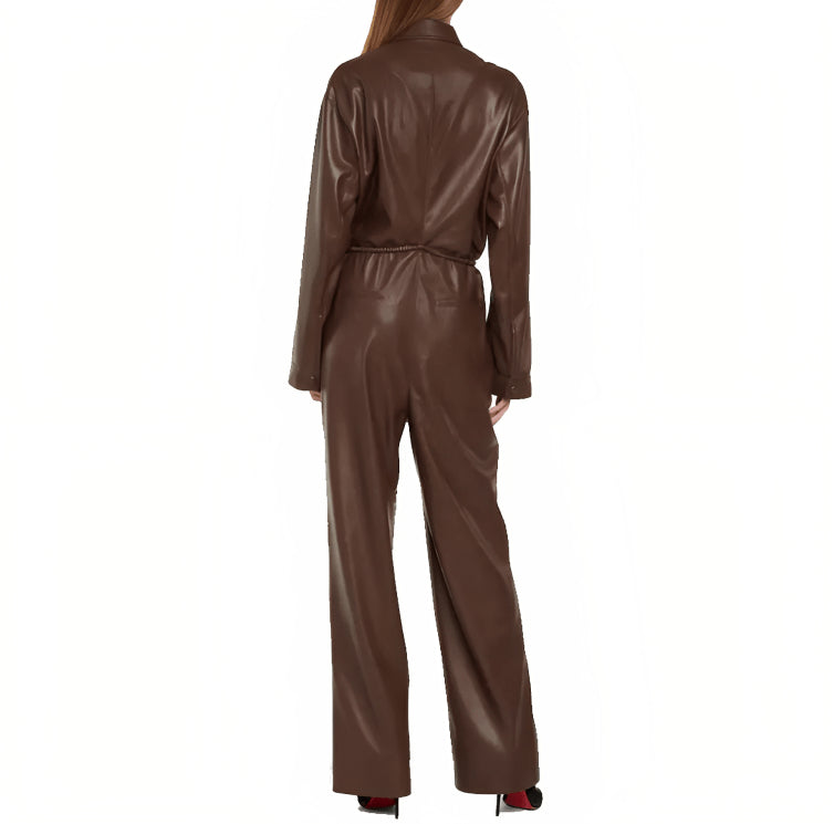 Women's Chocolate Brown Leather Jumpsuit – Sleek & Sophisticated