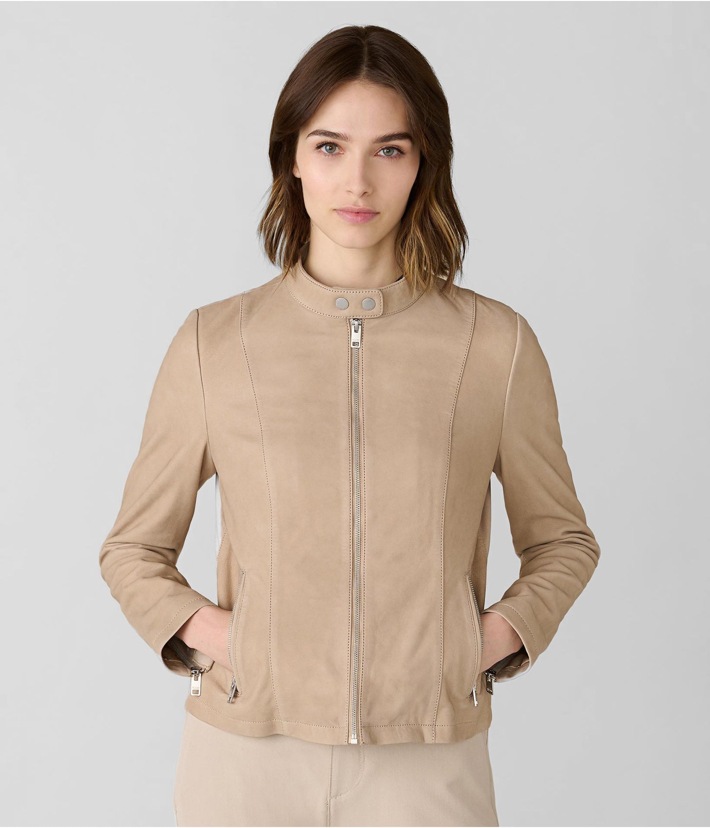Women's Beige Leather Moto Jacket – Chic & Edgy