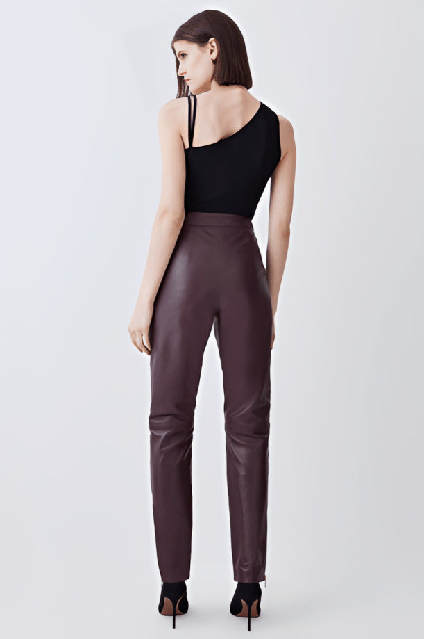 Burgundy Leather Pants for Women
