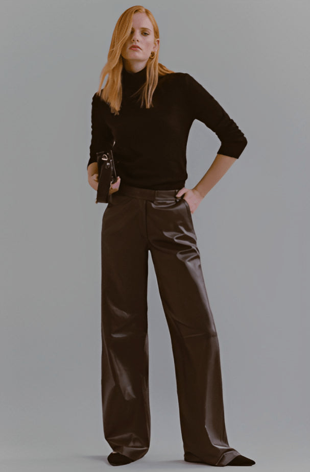Women's Chocolate Brown Leather Pants – Sleek & Timeless
