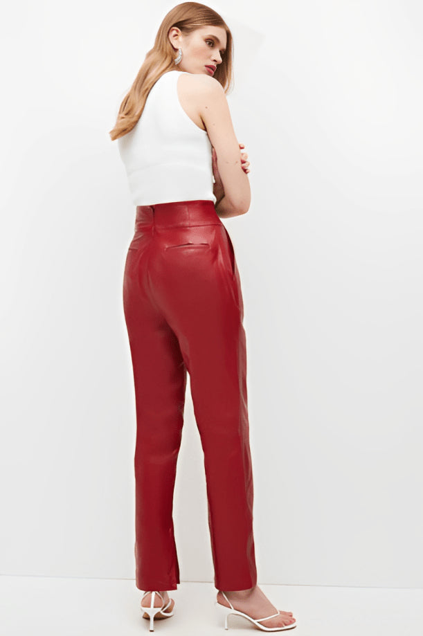 Women's Red Leather Pants with Tie Waist – Bold & Chic