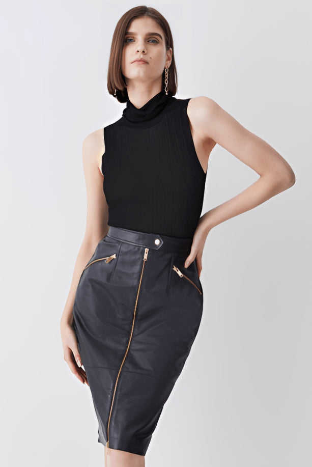 Women's Black Leather Pencil Skirt – Sleek & Sophisticated Style