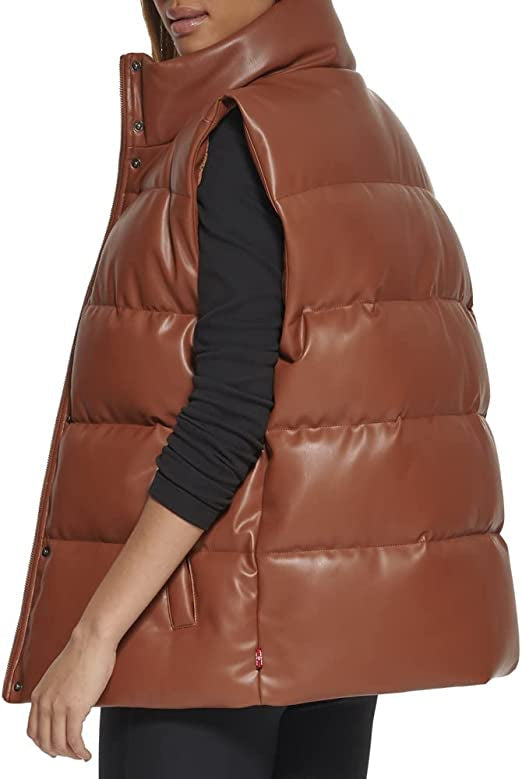 Women's Chocolate Brown Leather Puffer Vest – Sleek & Cozy