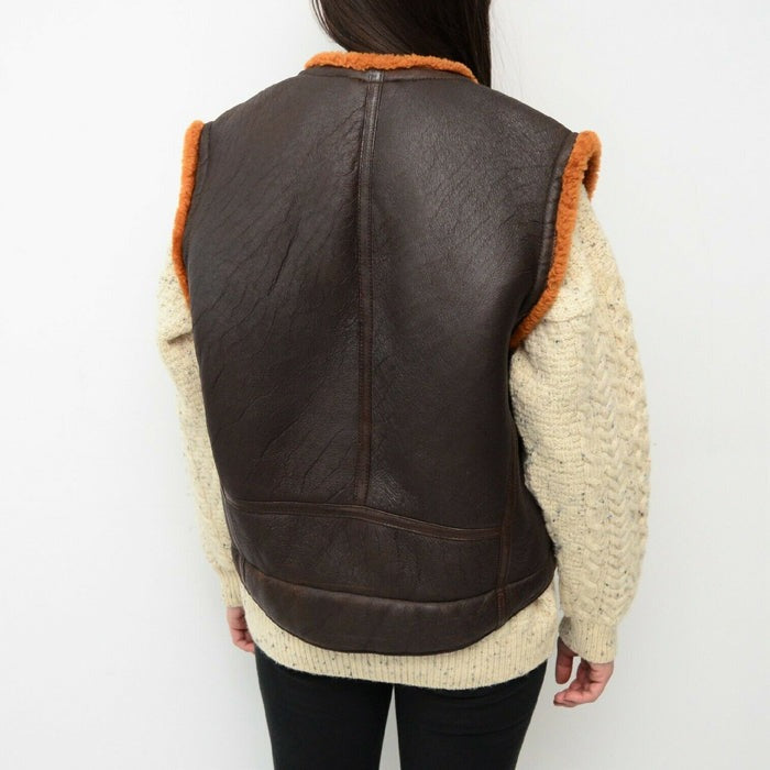 Coffee Brown Leather Shearling Vest for Women