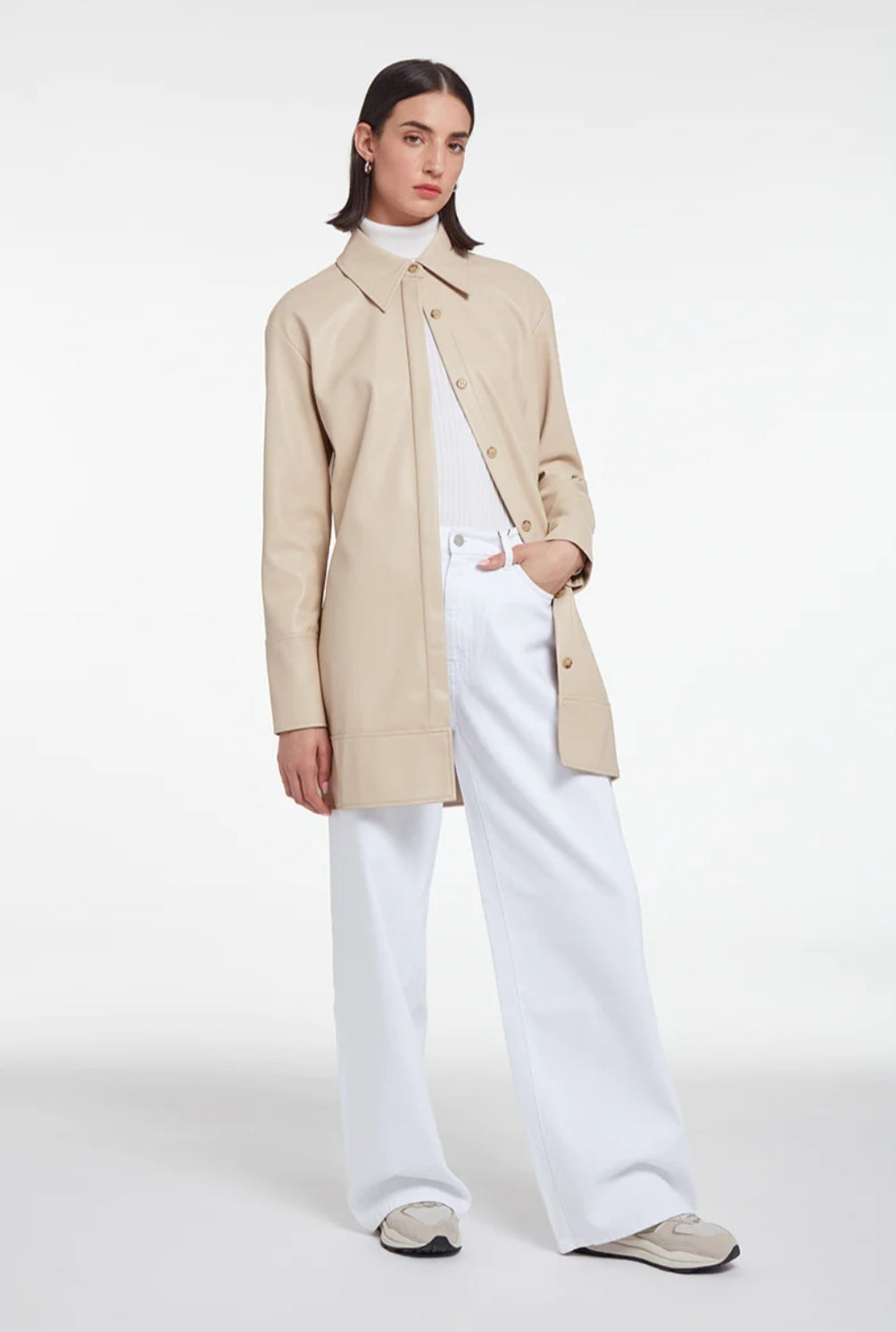 Ivory Trucker Leather Shirt – Women's Long Beige Leather Shirt