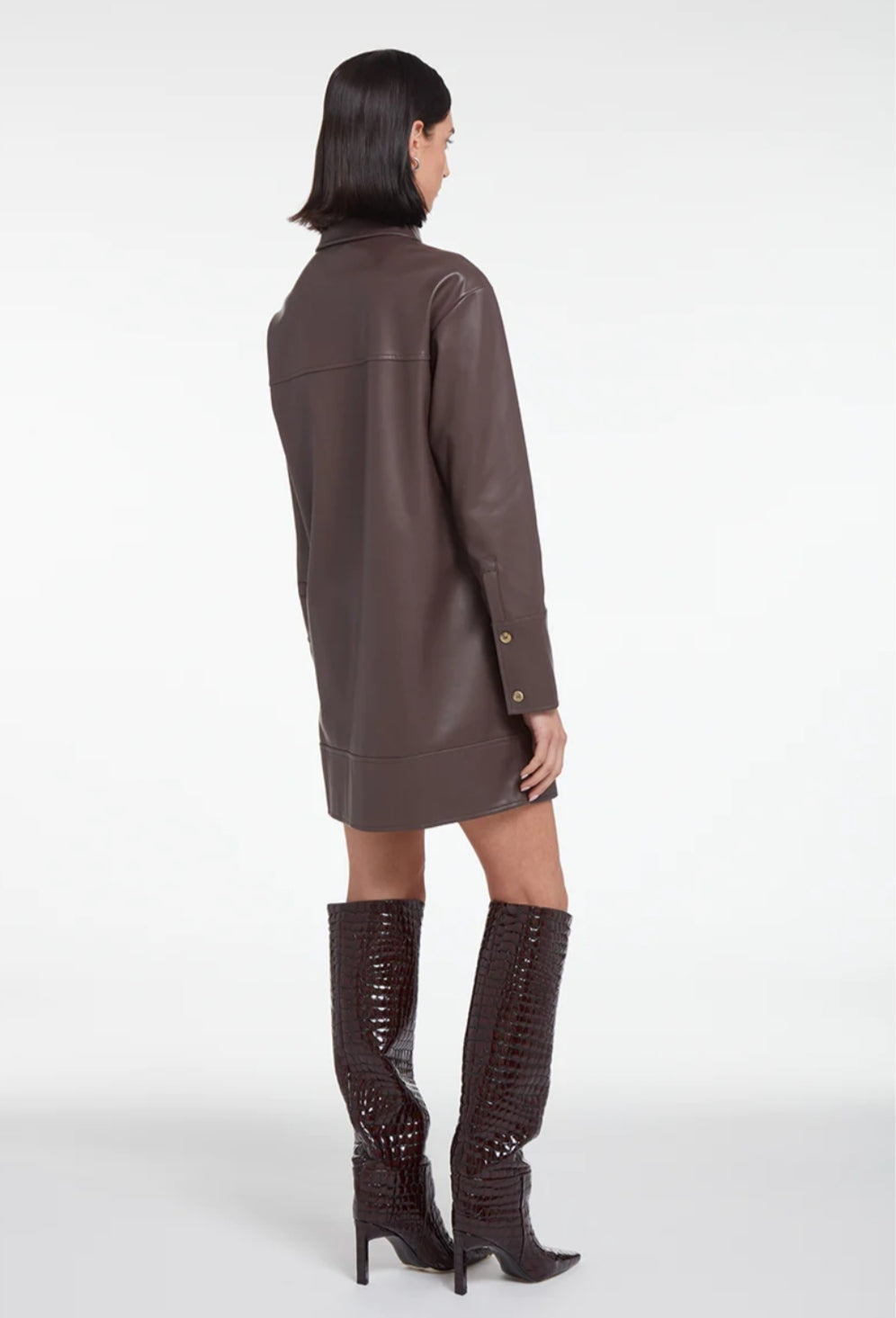 Café Luxe Leather Shirt – Women's Long Coffee Brown Leather Shirt