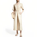 Beige Leather Jumpsuit for Women with Half Sleeves