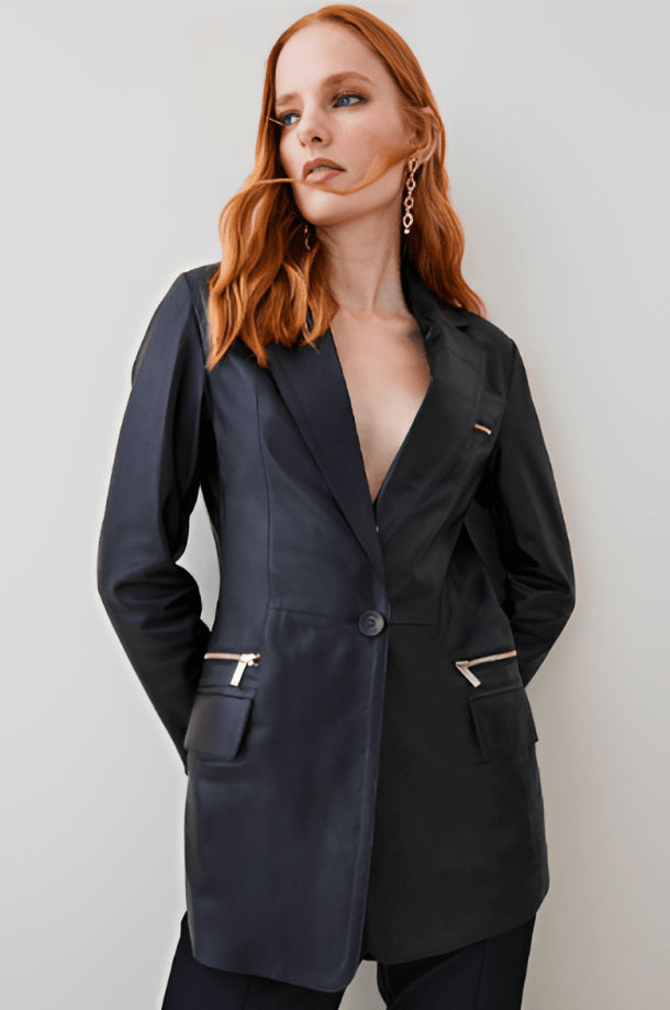Oversized Black Leather Blazer for Women