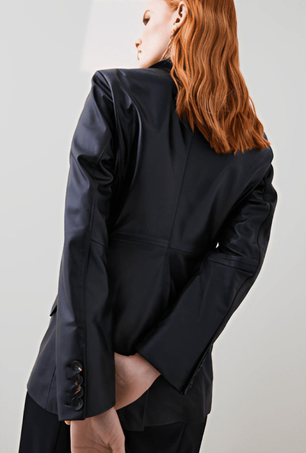 Oversized Black Leather Blazer for Women