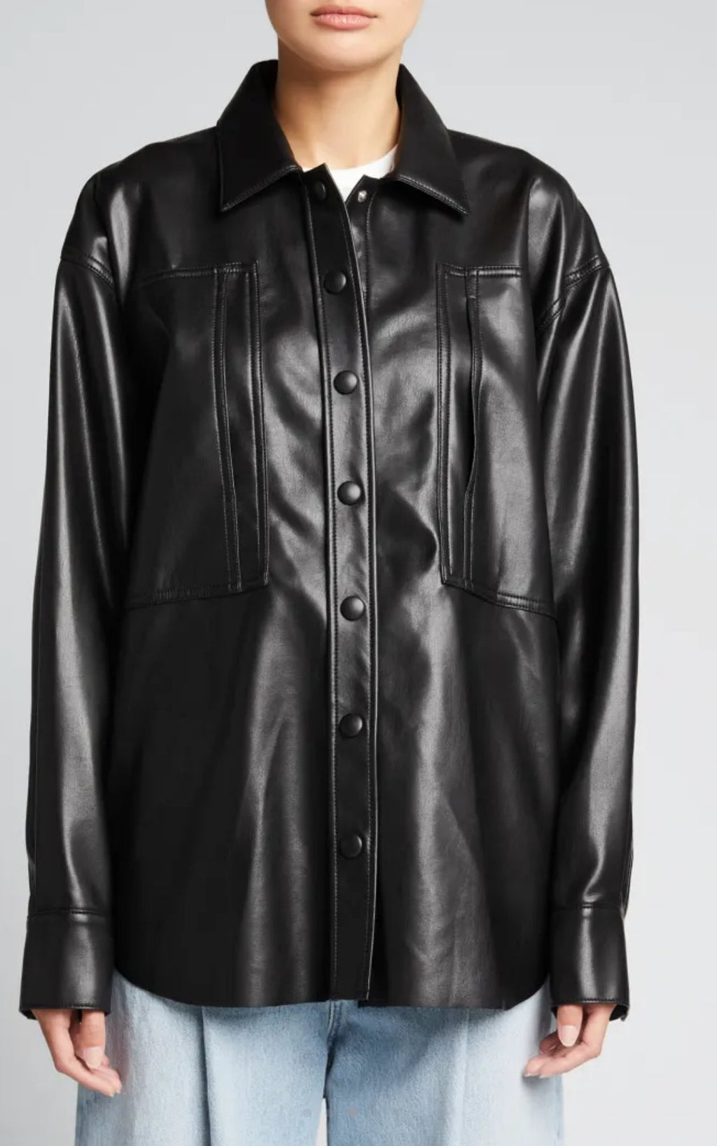 Women's Black Oversized Leather Shirt – Full Sleeve