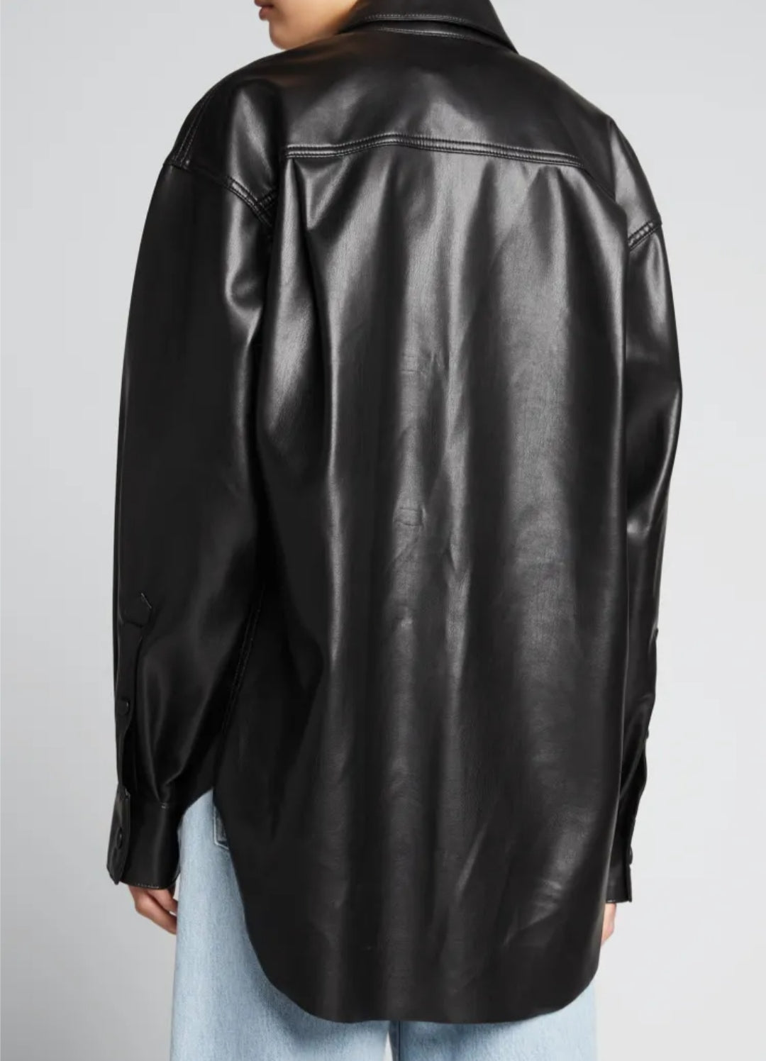 Women's Black Oversized Leather Shirt – Full Sleeve