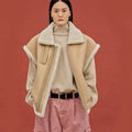 Beige Oversized Shearling Leather Vest for Women