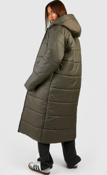 Gray Women's Oversized Trench Puffer Coat
