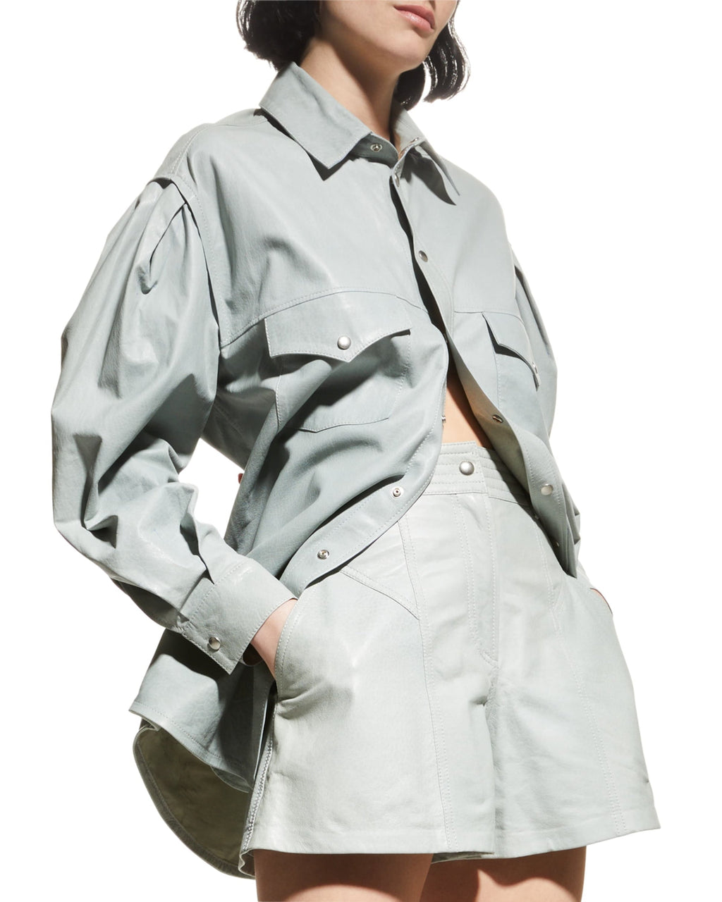 Gray Women's Oversized Trucker Leather Shirt