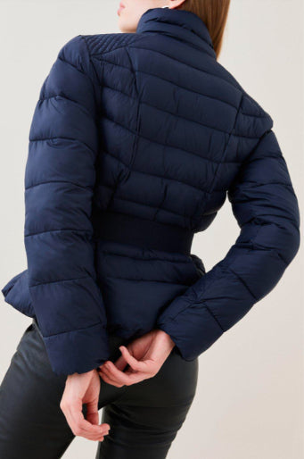 Navy Blue Belted Puffer Jacket for Women