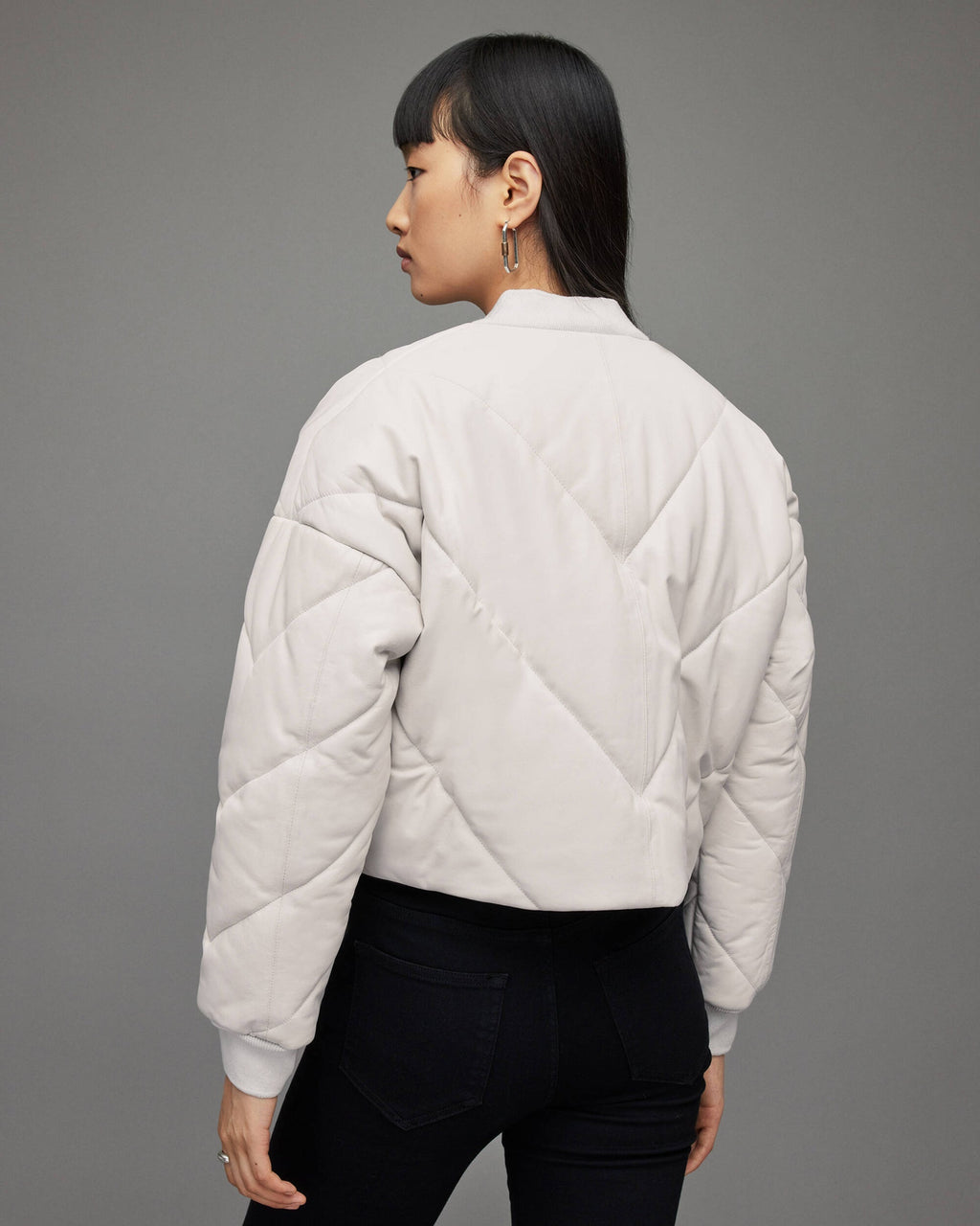 Women's White Puffer Leather Jacket