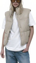 Beige Women's Puffer Leather Vest