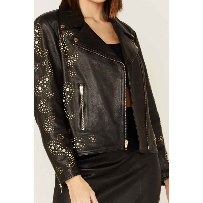 Women's Black Studded Punk Leather Jacket